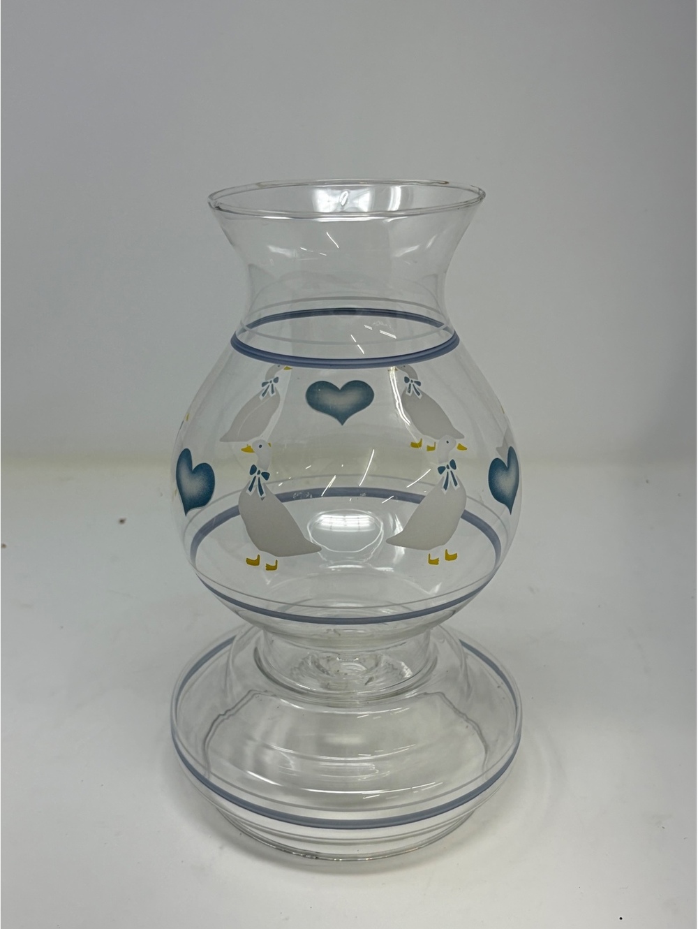 Vintage Glass Hurricane Candle Holder with Blue Heart and Se